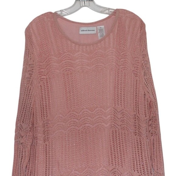 Alfred Dunner Lined Open Knit Long Sleeve Tunic Sweater Pink Size XL - Picture 3 of 9